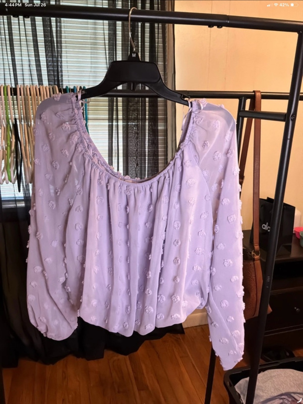 Buckle Lavender Textured Peasant Blouse
